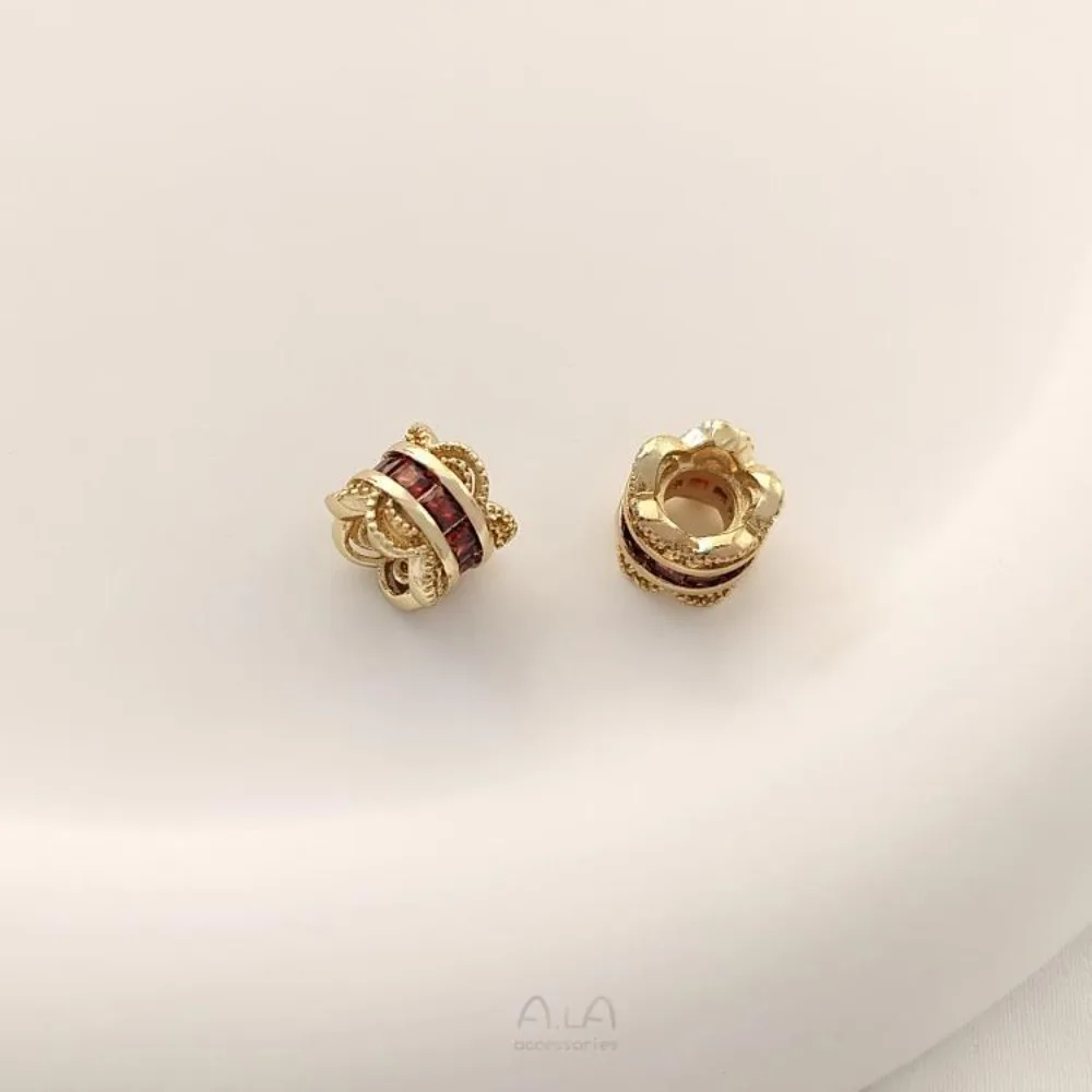 النحاس 14K الذهب اللون الزركون الدانتيل مزدوجة الوجهين زهرة وعاء DIY سلسلة اللؤلؤ حبة فصل اليدوية مجوهرات اكسسوارات