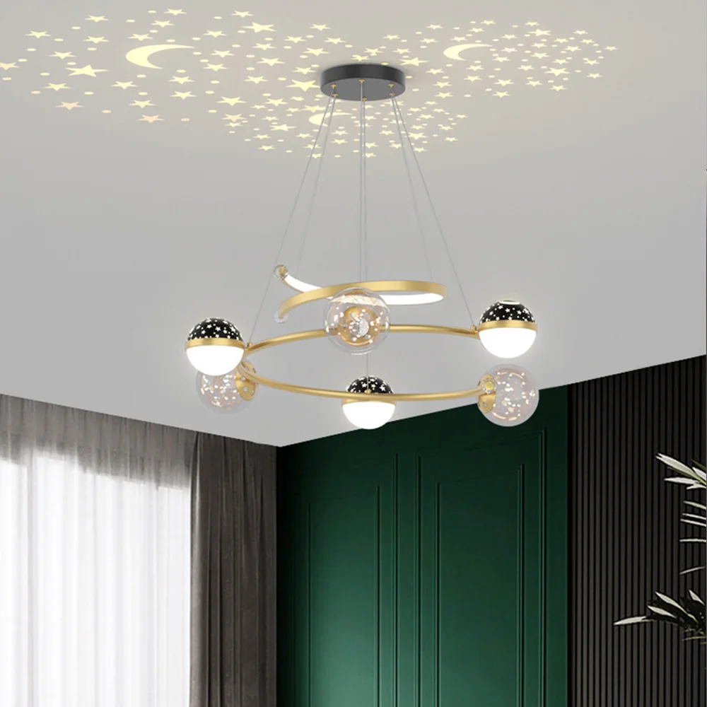 Nordic Restaurant Led Chandelier Creative Net Red Star Ceiling Lamp Modern Bedroom Study Round Decorative Lamp Stepless Dimming