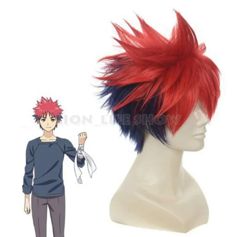 Peruca curta Fluffy Cosplay, Food Wars, Shokugeki no Soma Yukihira Souma Styled, Vermelho