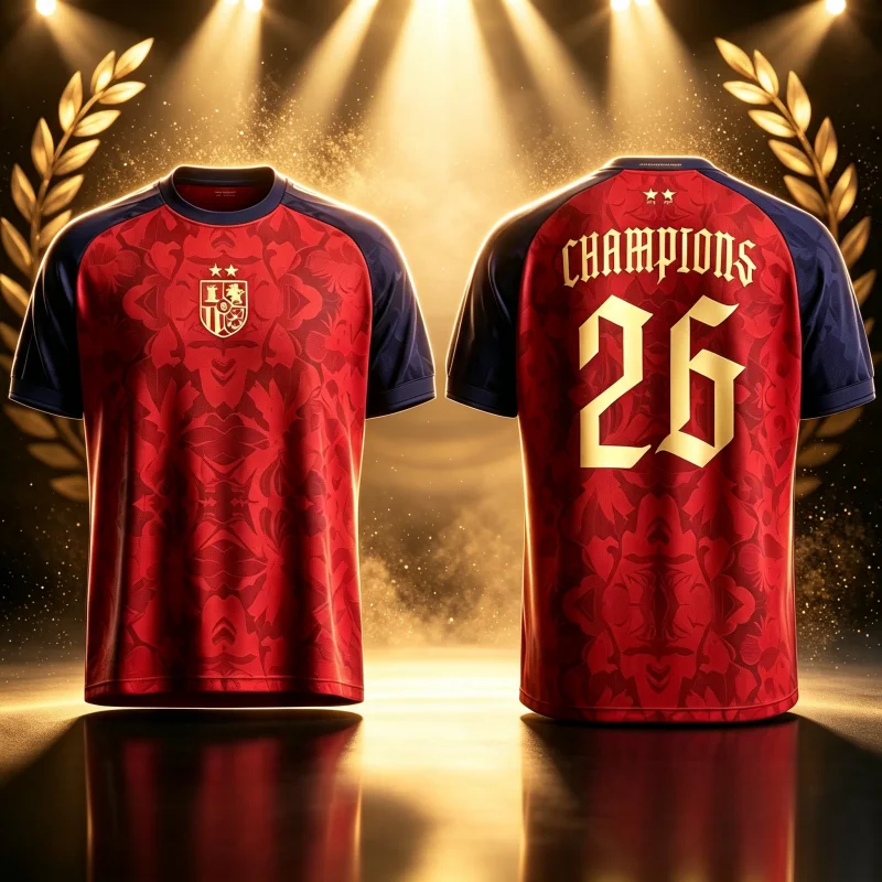 Summer New Spain Champion Two Stars Football Jersey Sports Training Breathable Quick Drying Sweatshirt T-shirt Family Kids Tees