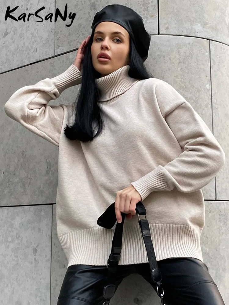 Women\'s Thick Sweaters Oversize Turtleneck Women Winter Warm White Pullovers Knitted High Neck Oversized Sweater For Women Tops