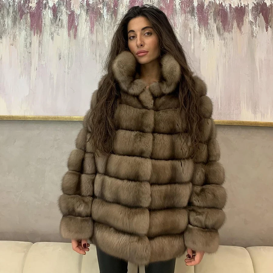 

Ladies Genuine Fox Fur Coat High-Necked Winter Jackets Fluffy Fur Coat 2024 Luxury Clothes Women Natural Fox Furs Coat