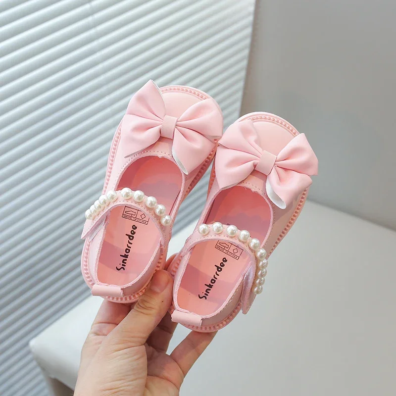 Baby Girls Casual Shoes Kids PU Leather Shoes with Bow-knot Sweet Cute Fashion Princess Children Wedding Dress Party Flats Soft