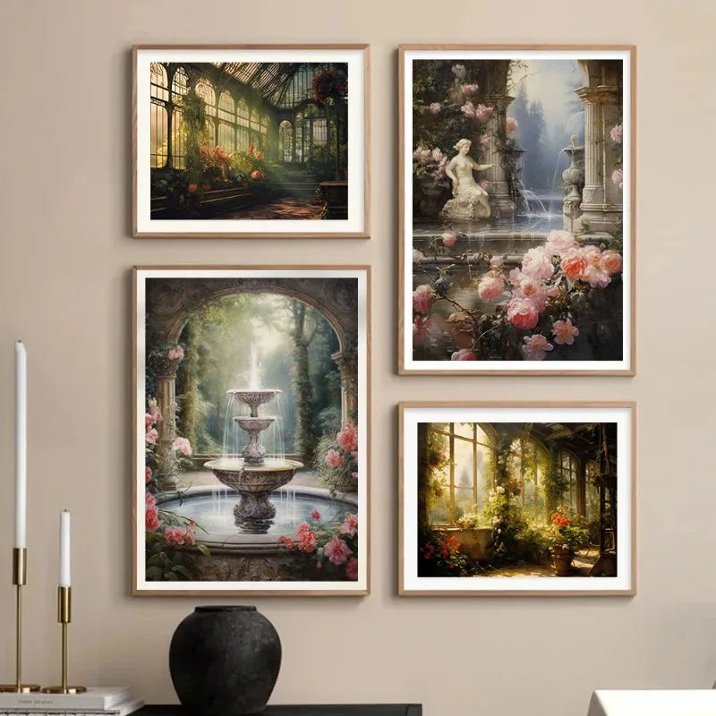 Vintage Botanical Flower Greenhouse Dark Academia Posters and Prints Canvas Printing Wall Art Picture for Living Room Home Decor