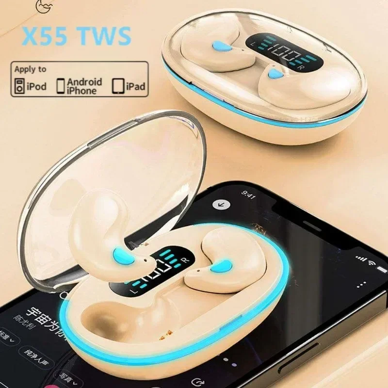 X55 Invisible Sleep Wireless Earphone TWS Bluetooth 5.3 Headphones Hidden Earbuds IPX5 Waterproof Noise Reduction Sports Headset