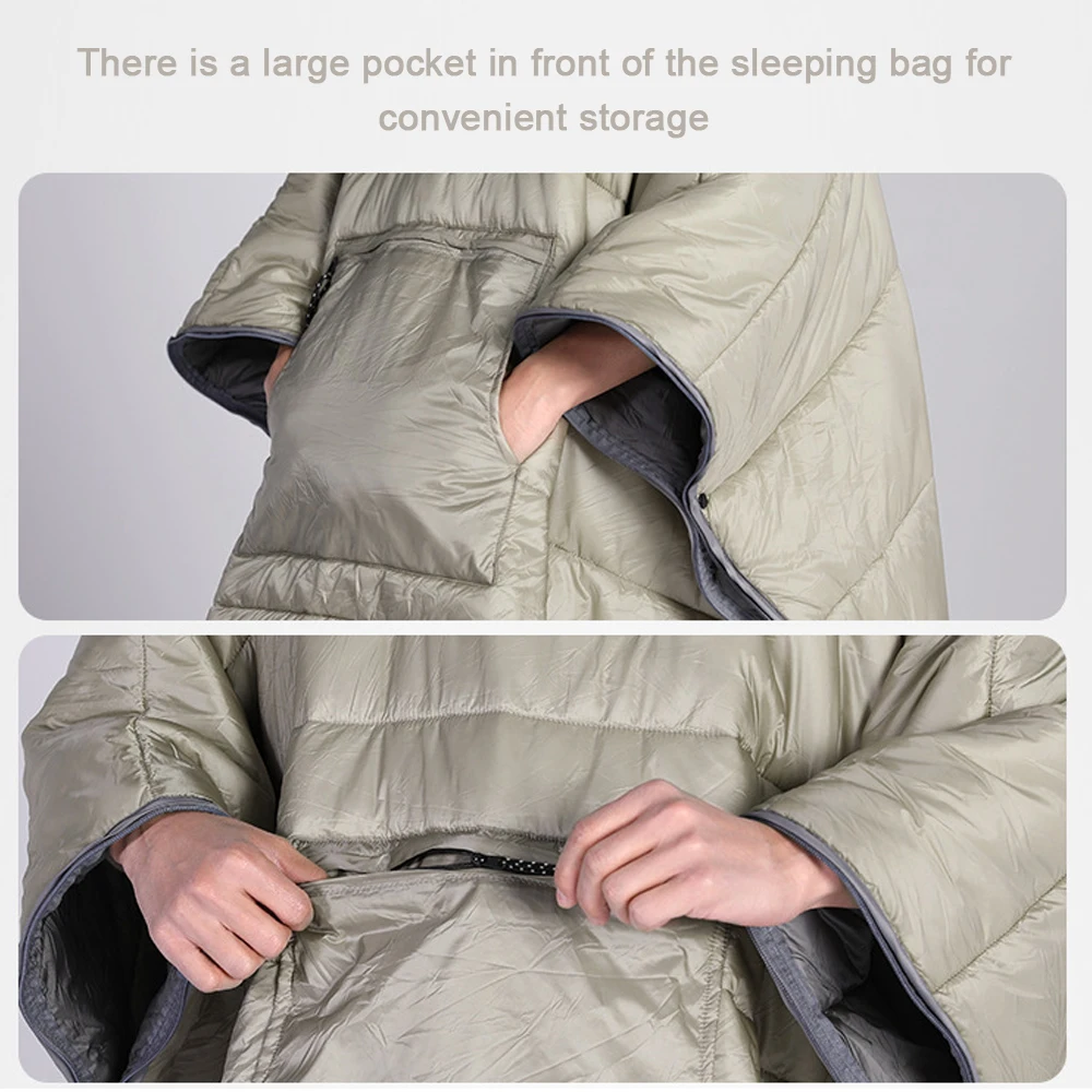 Outdoor Wearable Cloak Sleeping Bag Portable Warming Sleeping Bag Light-weight Cotton Sleeping Bag for Winter Camping Travel