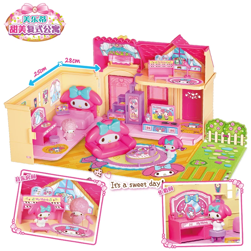 Sanurgente-Jouet modèle My Melody pour enfants, figurine d'anime de dessin animé mignon, maison de jeu, appartement en duplex doux, cadeau de vacances pour fille, Kawaii