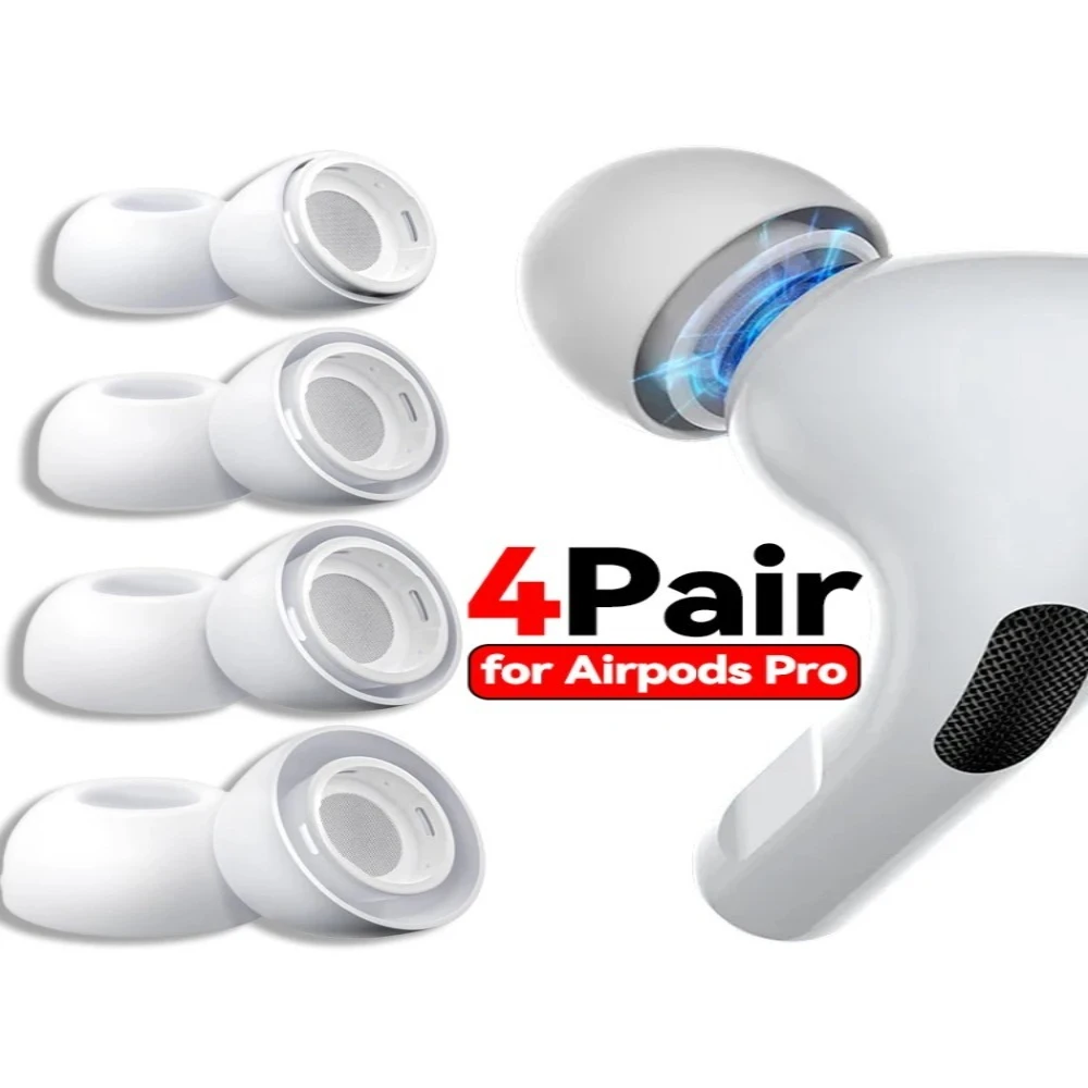 4 Paar weiche Silikon-Ohrstöpsel für AirPods Pro 1 2, bequeme Passform, sichere Haken-Ohrstöpsel mit Loch für kabellose AirPods Pro-Kopfhörer