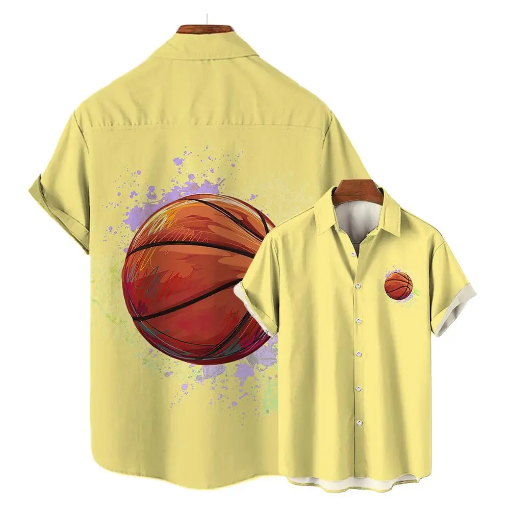 

Casual Men's Shirts 2024 Sports Basketball 3d Hawaiian Shirt Man Summer Fitness Fashion Shirt For Man Street Button Short Sleeve