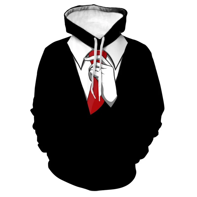 

3D Printed Funny Fake Suit Hoodie For Men Tuxedo Bow Tie Pattern Long Sleeves Casual Cosplay Sweatshirts Pullover Street Hoodies