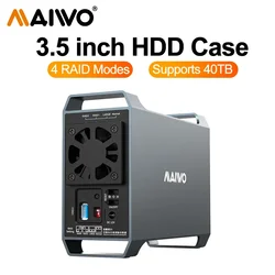 MAIWO Dual Bay RAID Array Box SATA To USB 3.0 Disk External Box for 3.5 Inch Hard Drive Case with 4 RAID Modes Case with Fan