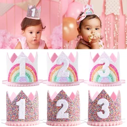 Felt Rainbow Crown Birthday Party Crowns 1st 2nd 3rd Happy Birthday Party Decor Kids Baby Shower Girls Rainbow Unicorn Party Hat
