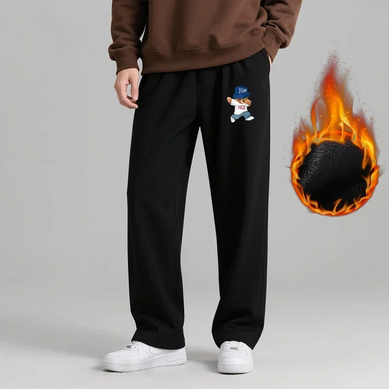 Plus Size Men Fleece Pants Winter Black Warm Plush Lining Cotton Printed Long Trousers 5XL 6XL 7XL 100-200kg Big Size Clothing