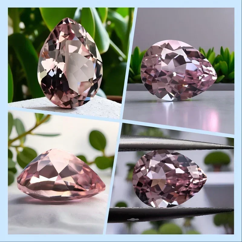 L-Top Lab نمت الياقوت ساكورا الوردي اللون الكمثرى شكل أحجار كريمة مفكوكة DIY بها بنفسك حلقة قلادة أقراط مع شهادة