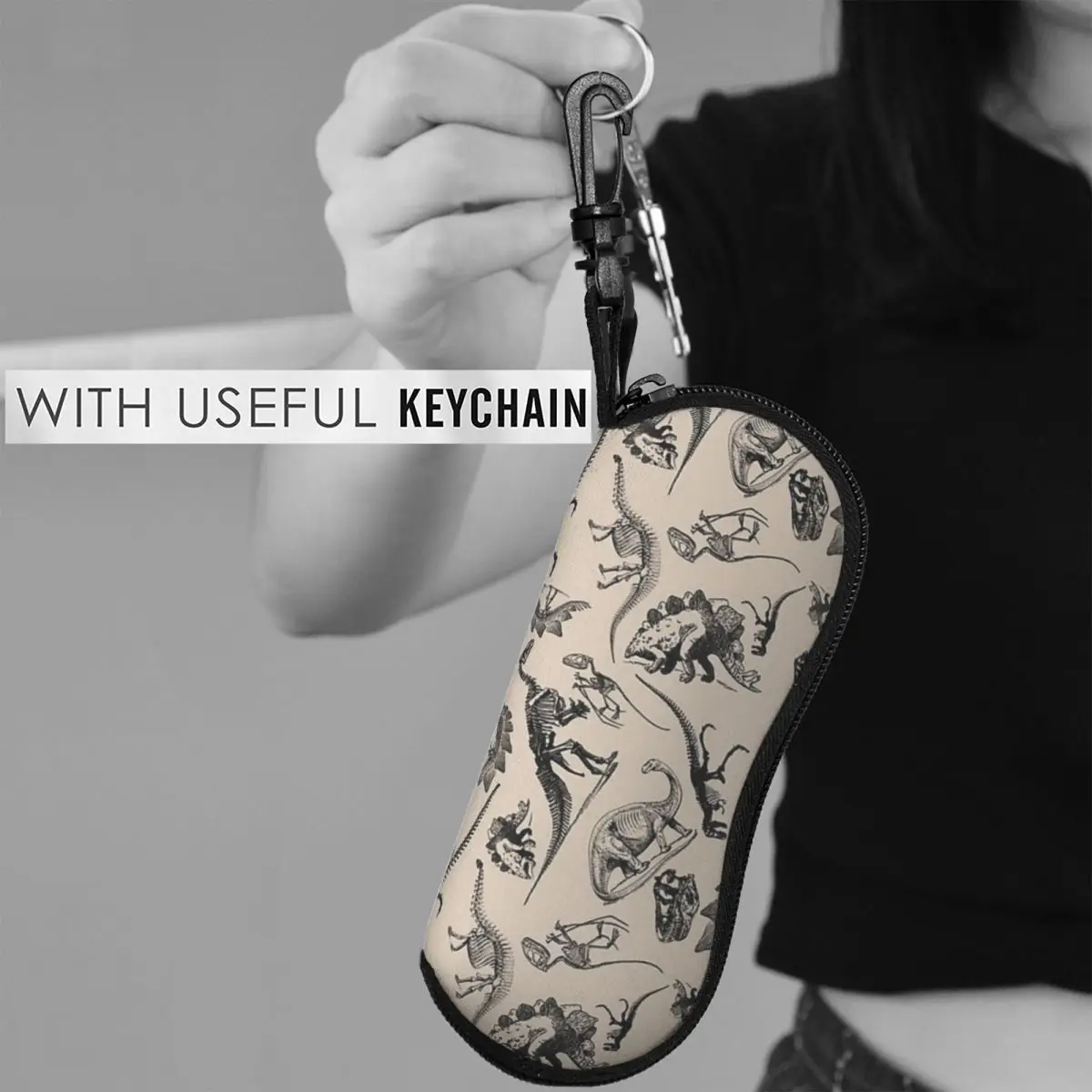 متحف عتيق الديناصورات والهياكل العظمية باللونين الأسود والكريمي حافظة نظارات واقية صندوق النظارات الشمسية حقيبة النظارات