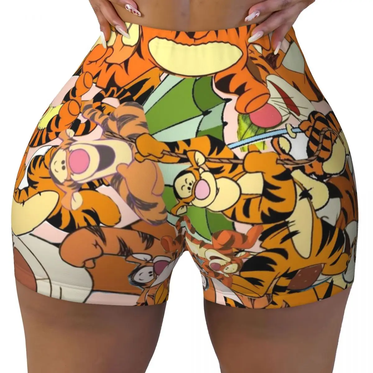

Custom My Friends Tigger Pooh Workout Running Volleyball Shorts Women Cartoon Gym Yoga Shorts