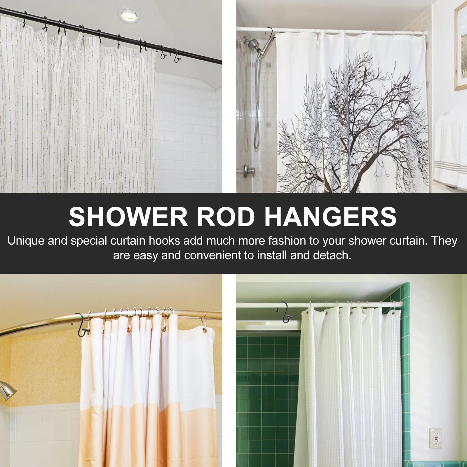 

12Pcs Shower Curtain Hooks T Shaped Metal Glide Rings Lightweight Bathroom Rod Hangers Shower Curtain Hooks