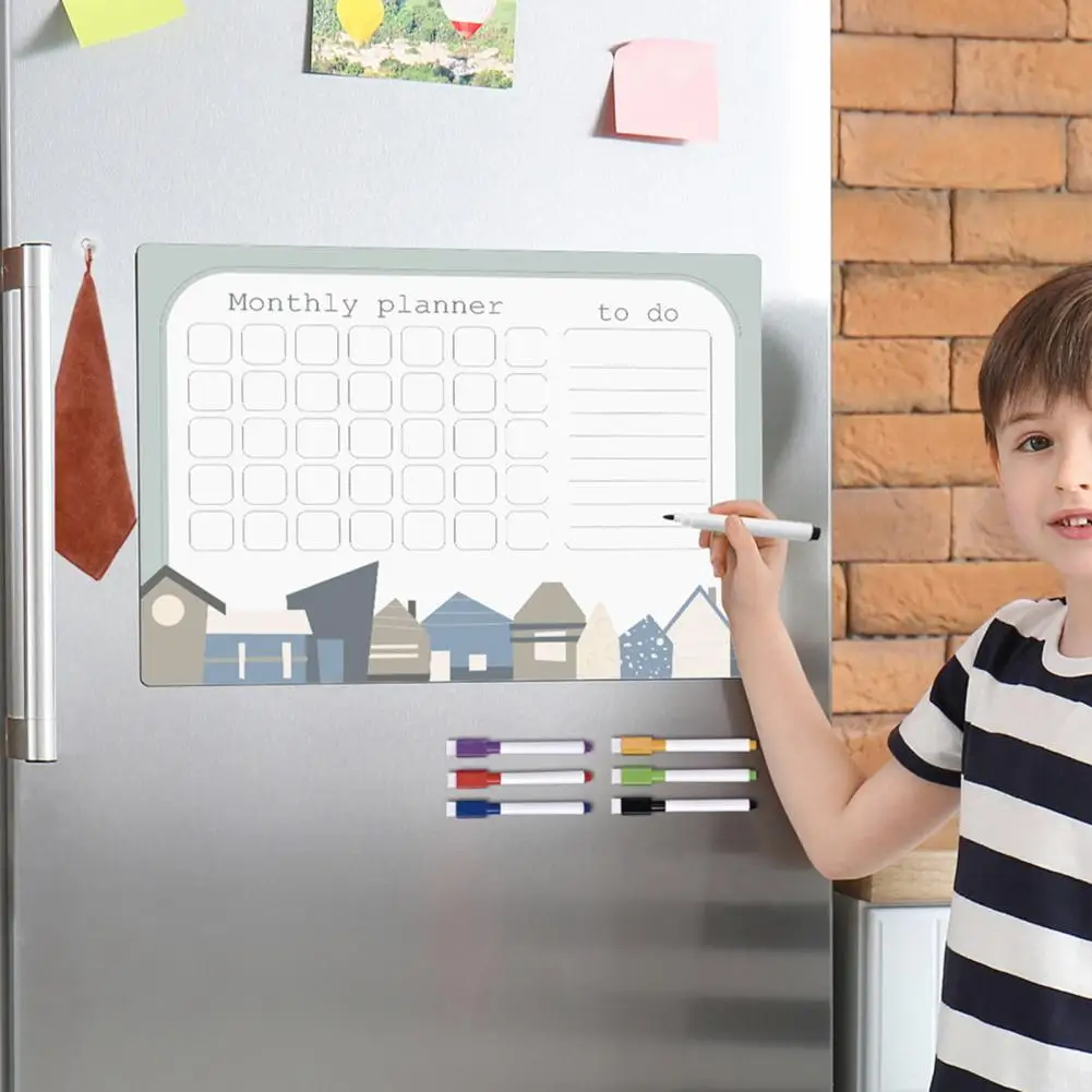 Tableau blanc magnétique avec stylo d'écriture effaçable à sec pour la maison, ensemble de 9 pièces pour réfrigérateur, licence hebdomadaire