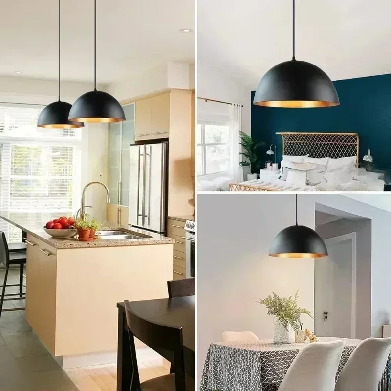 Northern EuropeMinimalist industrial style restaurant pendant light LED black semi-circular pendant light lighting fixture