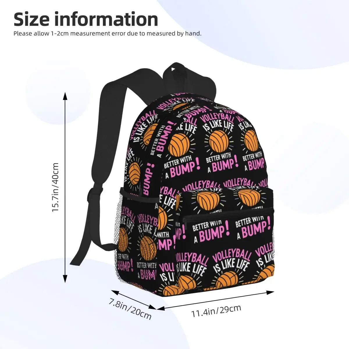 Volleyball Is Like Life Better With A Bump Student Backpack School Bag Hiking Travel Daypack for Boys Girls Bookbag Shoulder Bag