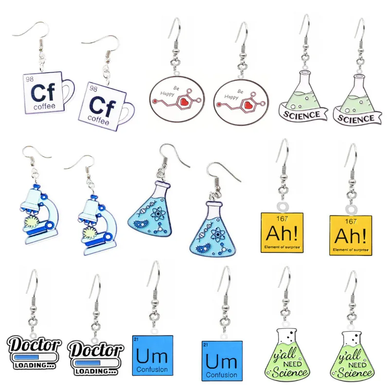 Earrings For Women Acrylic Microscope Laboratory Charms Drop Earring Jewelry Element Beaker University Student Teacher Gift