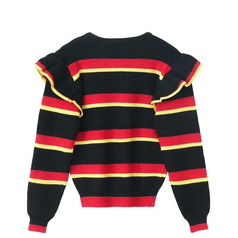 جديد الخريف والشتاء مخطط تكدرت اللون حجب محبوك سترة للنساء سترة صوفية سميكة #6