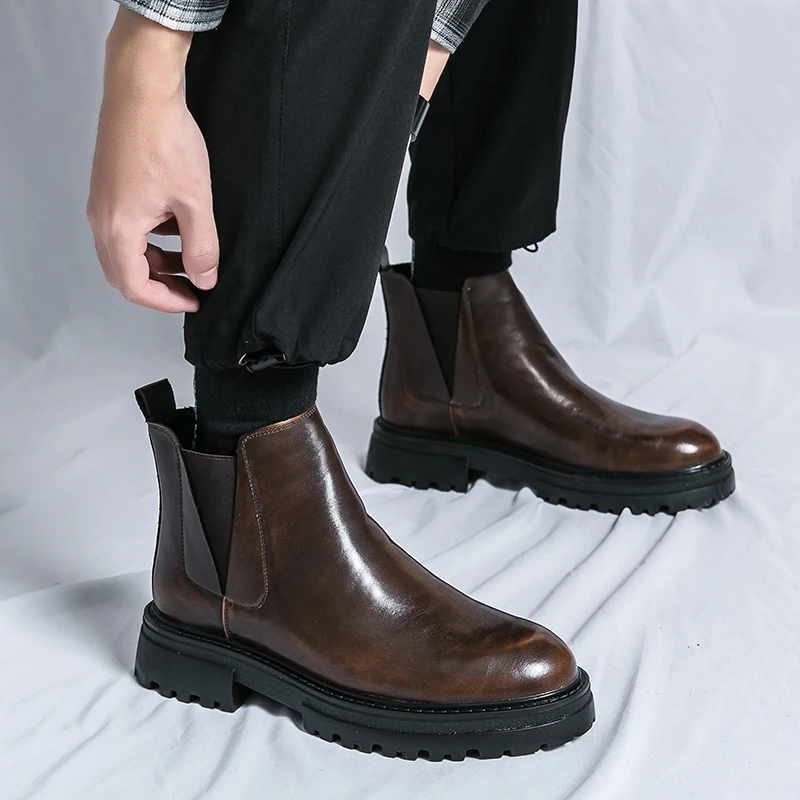 

2024Thick soled waterproof new Chelsea boots brand comfortable, fashionable, classic men's business leather short boots