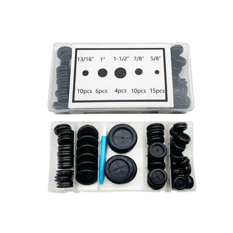 45PCS Black Rubber Grommet Firewall Hole Plug Retaining Ring Set Car Electrical Wire Gasket Kit For Cylinder Valve Water Pipe