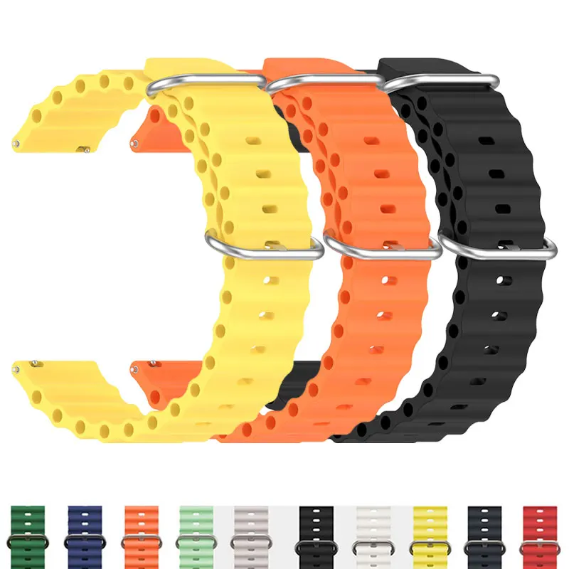 

22mm Sport Silicone Watchband Strap Black Woman Men Waterproof Diving Rubber Wrist Band Ocean Bracelet Smartwatch Accessories