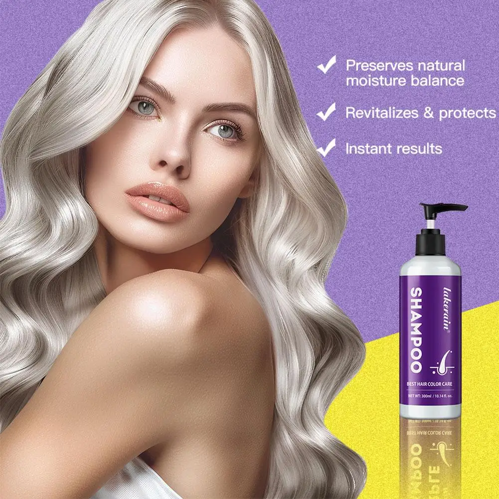 Champú de tinte para el cabello, cubierta de fijación de Color púrpura, Color gris y Rubio para el cuidado del cabello, blanqueamiento, nutritivo, bloqueo del cabello, Yel I2J7