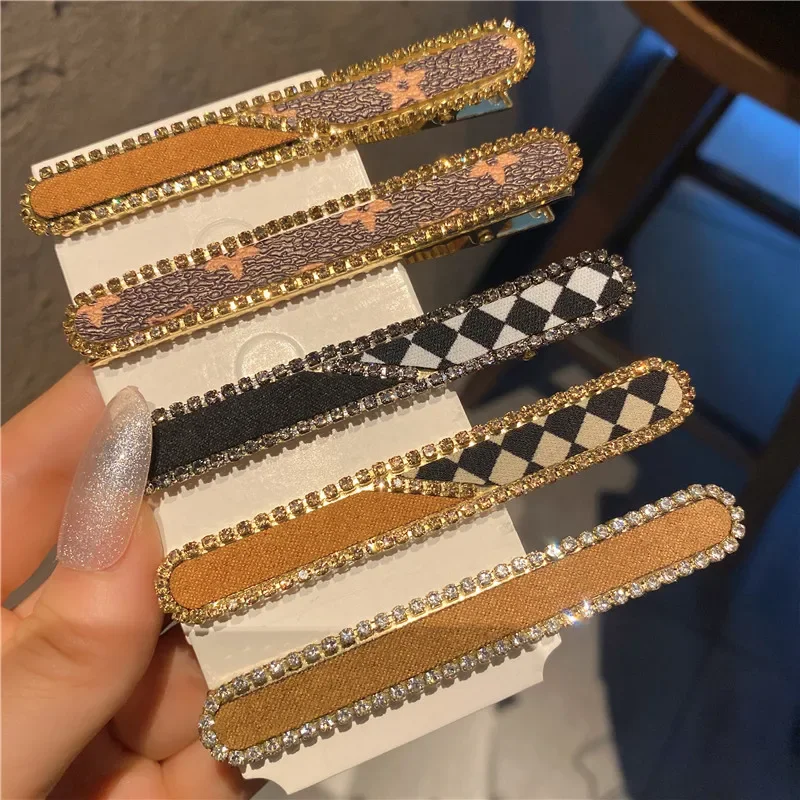 Korean New Rhinestone Leather Lattice Hairpin Duckbill Headdress Bang Hair Clip Barrettes Pince Cheveux Accessories for Women