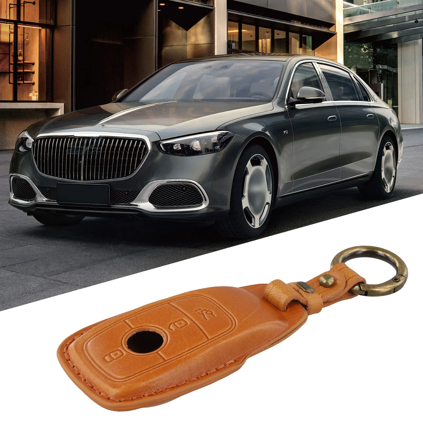 

Автоматический чехол для ключей из воловьей кожи для Mercedes-Benz, C-Class, E-Class, для E300, 3-кнопочный специальный чехол для ключей