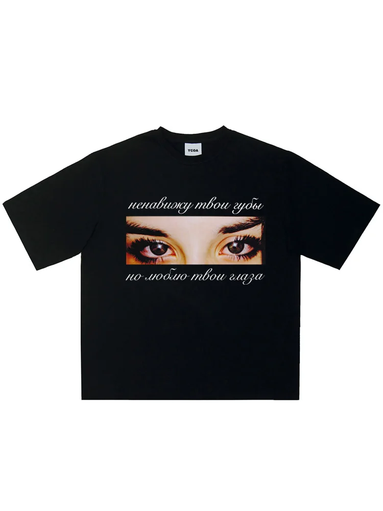 Men's T-Shirt Graphic Eye Cotton Tops Oversized Print Summer Tees Korean Fashion Short Sleeves Vintage Y2k Streetwear Clothing
