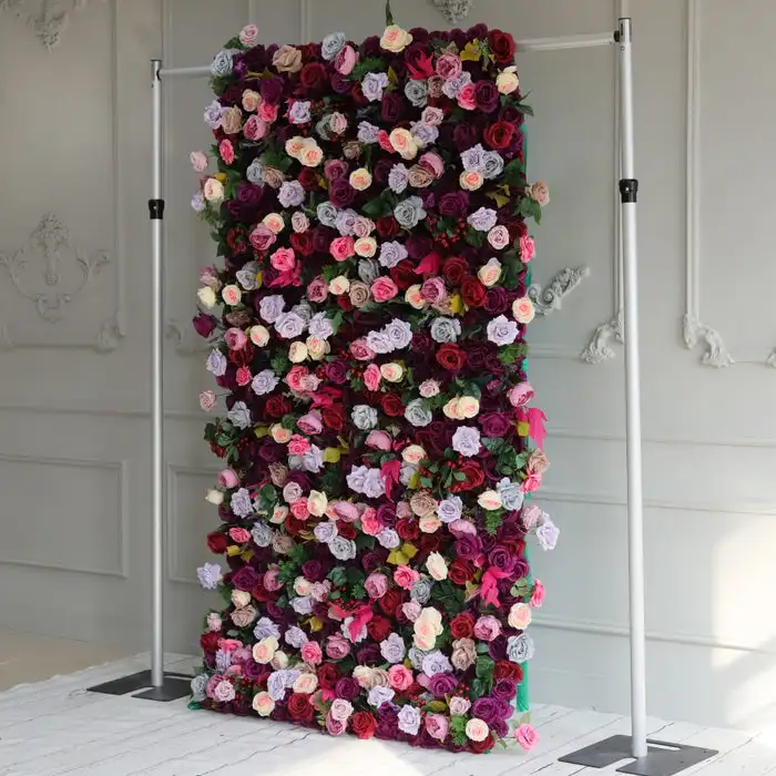 3D luxury Red pink rose green leaves Curtain Flower Wall Outdoor Wedding Backdrop Decoration Events Prop Window Display