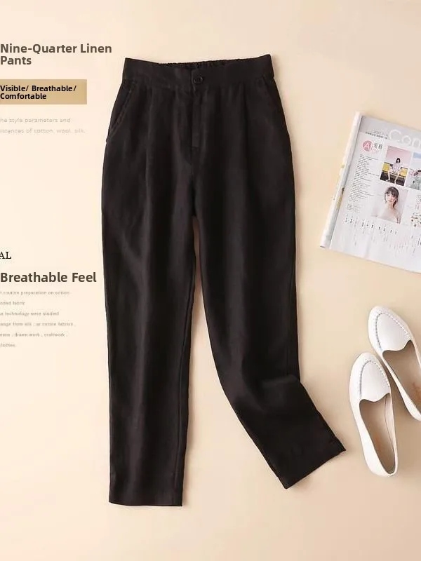 

Женские хлопковые льняные брюки-шаровары, летние, новые, с низкой талией, свободного кроя, из ПВХ-материала, подходят для женщин среднего возраста