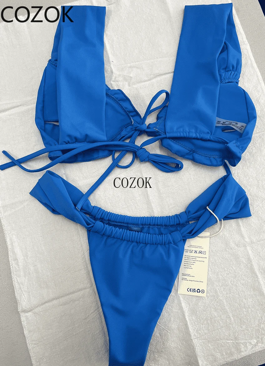 Cozek-女性用ツーピースレース水着,セクシー,プリーツ,ハイウエスト,バケーションセット,ビーチウェア