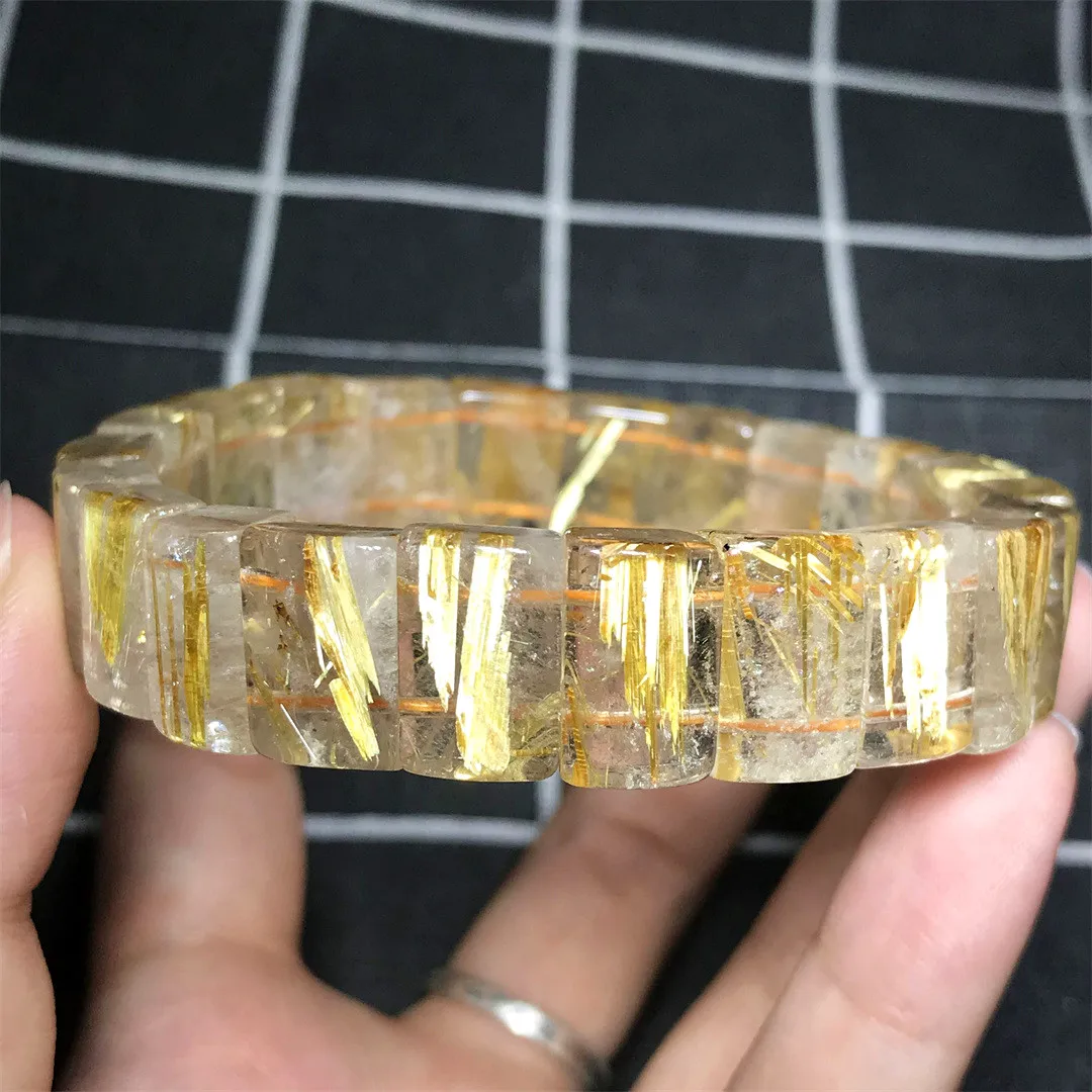 

Genuine Natural Gold Rutilated Quartz Bracelet Bangle For Woman Man Wealth Love Gift 14x11mm Beads Healing Crystal Jewelry AAAAA