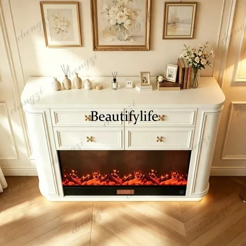 BBB French Cream Style All Solid Wood Storage Fireplace Decorative Cabinet American Living Room Home Fireplace Entrance Cabinet