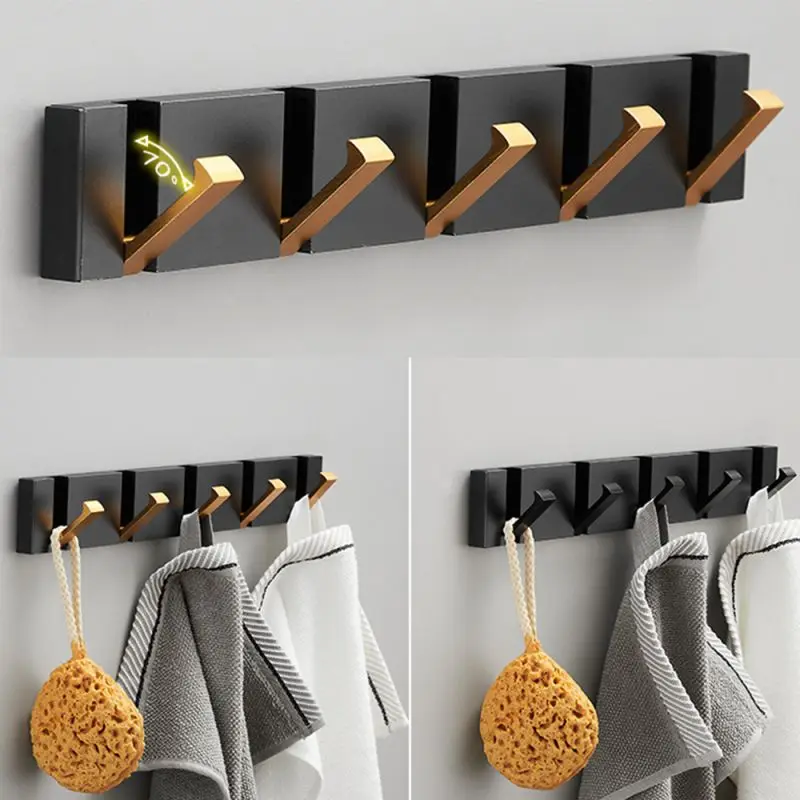 

Bathroom Folding Wall Hanger Hook Installation Coat Clothes Towel Holder Bathroom Kitchen Accessories Restroom Black Metal Hooks