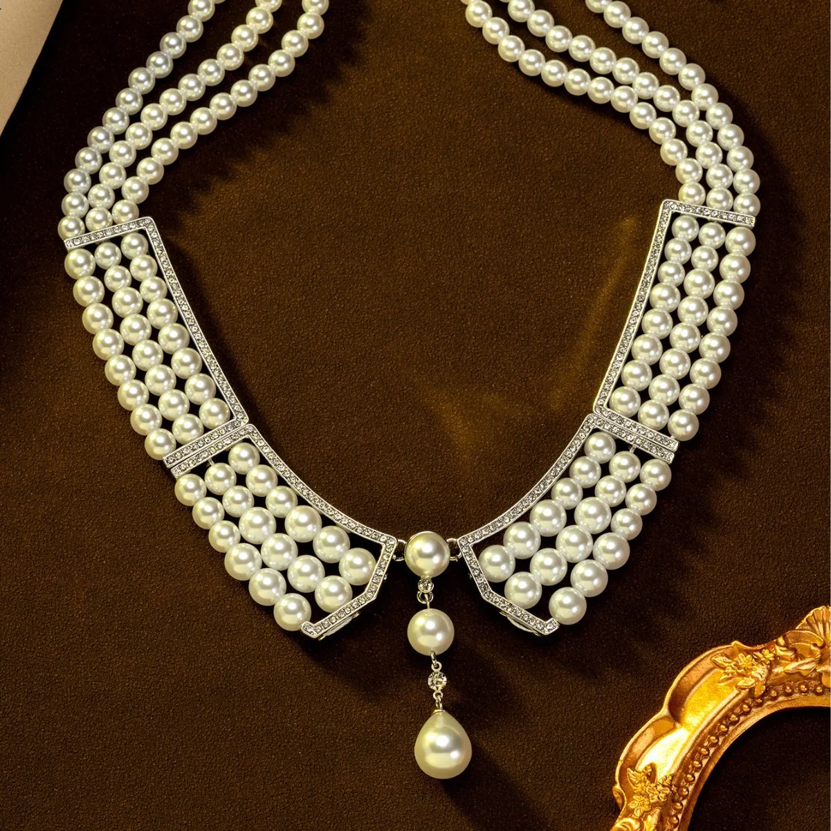 

vintage бусы diamond-encrusted pearl necklace elegant pendant statement pearl necklace цепочка на шею женская
