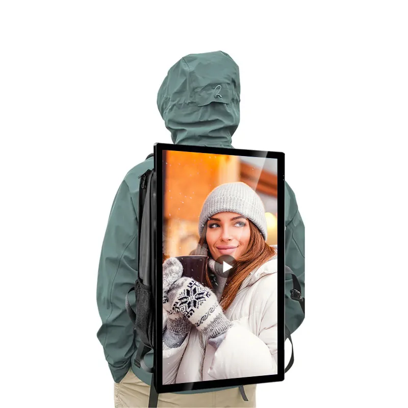 Human Walking Backpack Digital Billboard 21.5 inch LCD Indoor Outdoor Walking Display Advertising