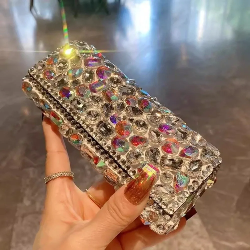 Portable Rhinestone-inlay Glasses Case Shiny Leather Eyewears Storage Box Anti-lost Dust-proof Sunglasses Protective Case