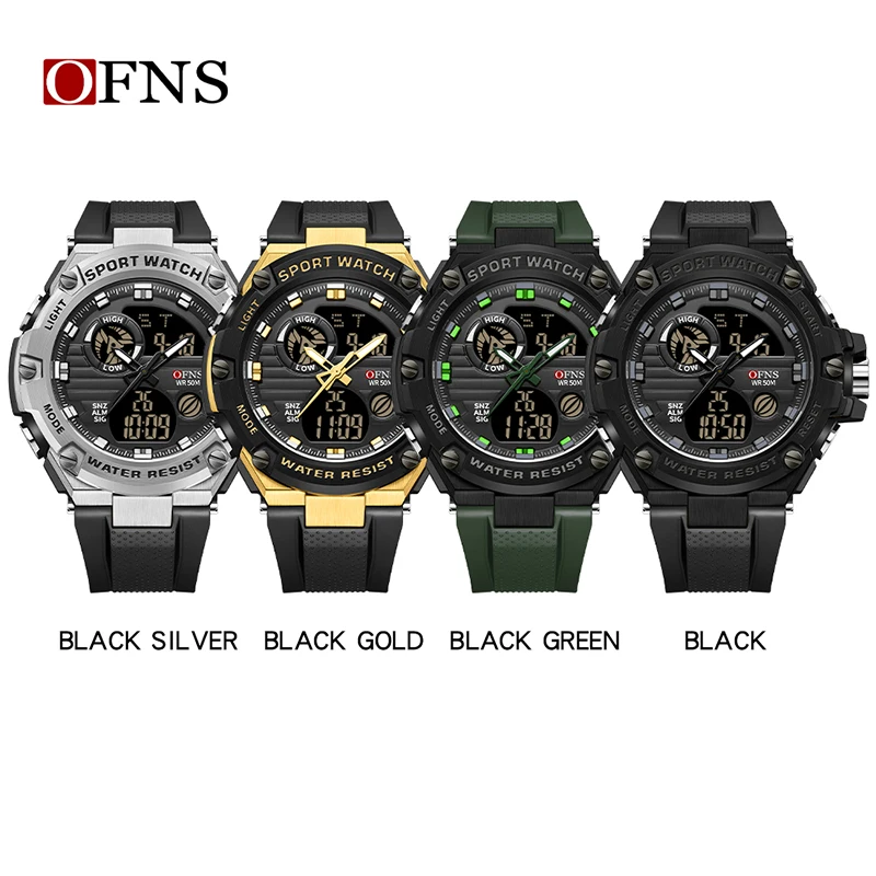 OFNS G Style  Men\'s Dual Display Electronic Wristwatch Military Quartz Outdoor Sports 50M Waterproof LED Digital Date Watches