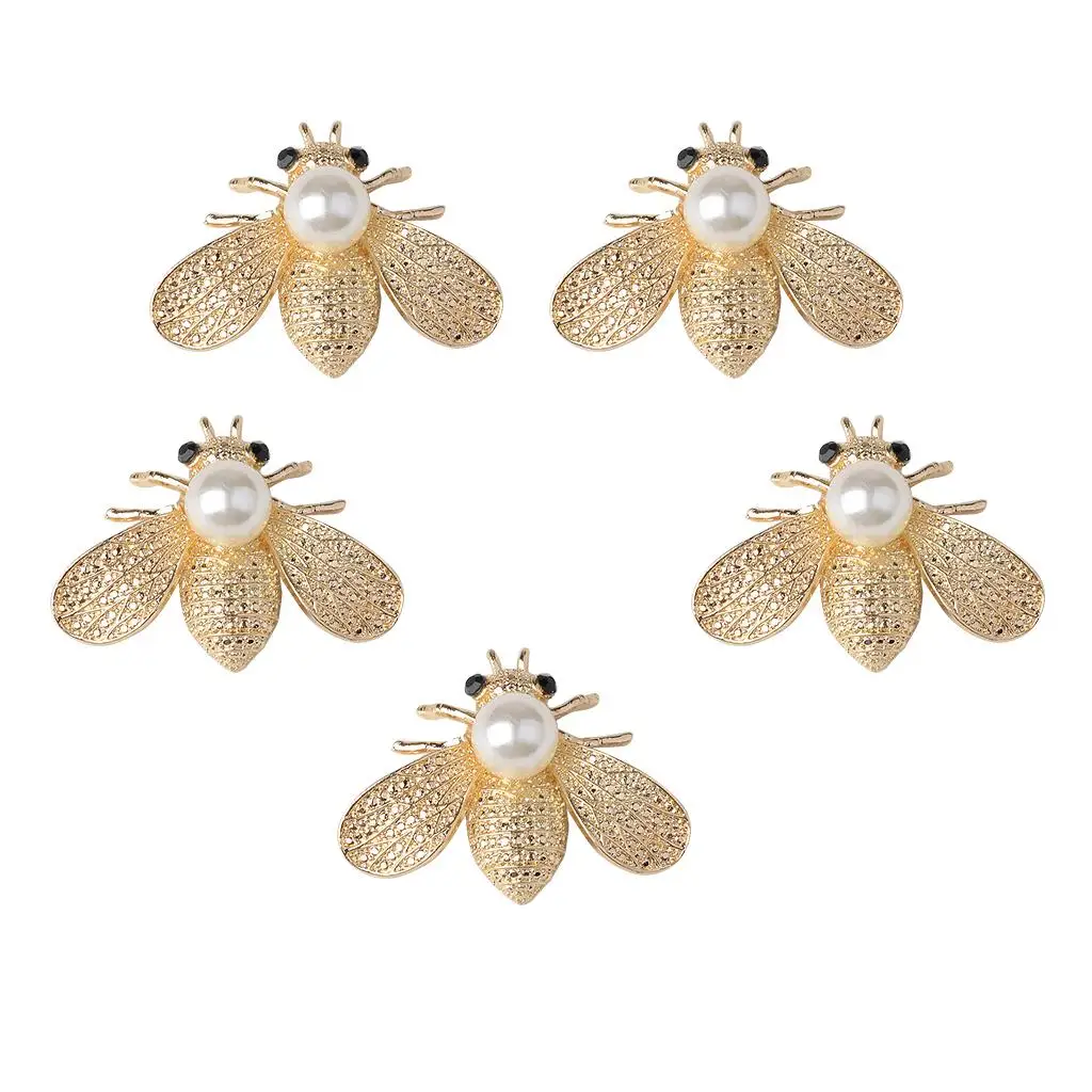 5x Bee Shape Alloy Crystal Pearl Flatback Buttons Scrapbooking Embellishment