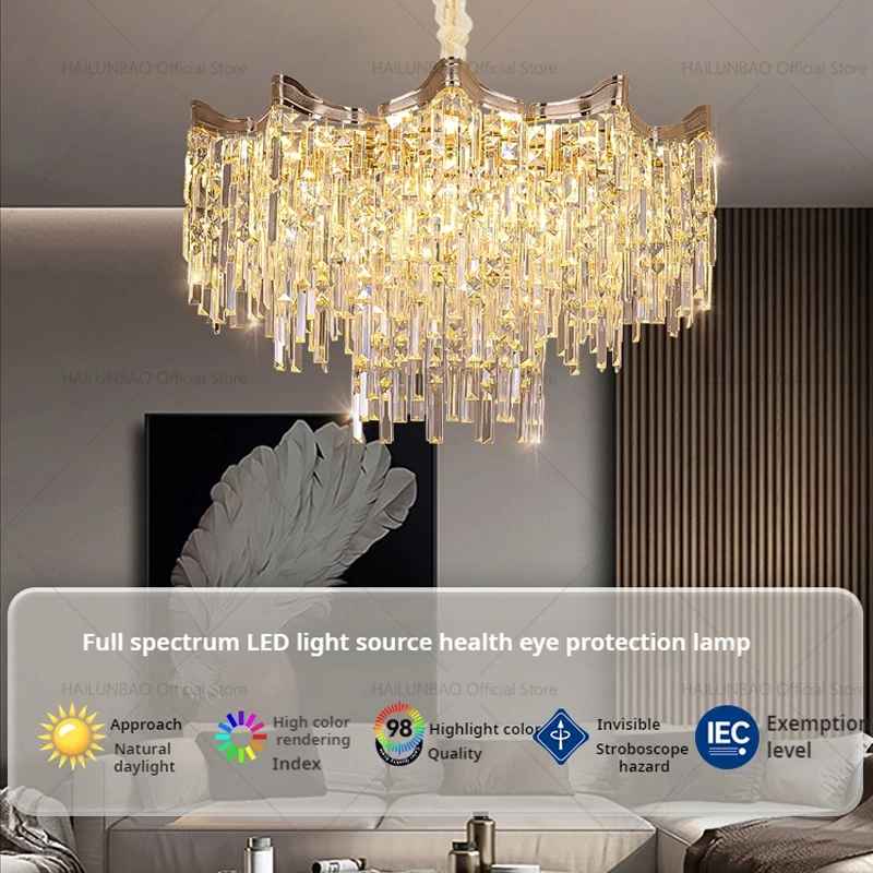 

French Light Luxury Tassel Crystal Chandelier Living Room Lamp Atmosphere Postmodern Restaurant Lamp 2024 New Bedroom Lamps