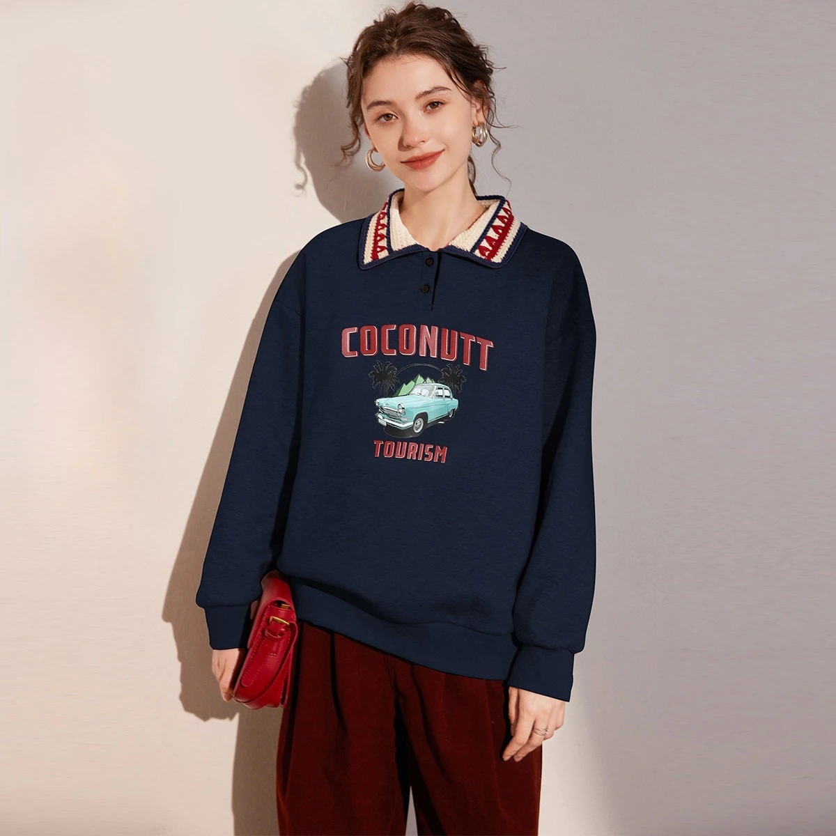 LOUIS YAO New Cartoon Letter Printed Loose Women's Sweatshirts 2025 Winter Thick Velvet Hoodie Aging Long Sleeve Tops