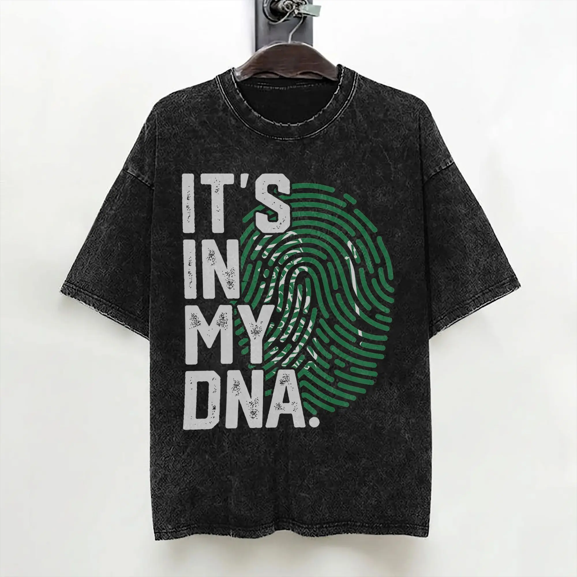 Saudi Arabia Roots Flag Fingerprint  T Shirt Washed Cotton High Street T-Shirt  Novelty for Men Women Streetwear Tees