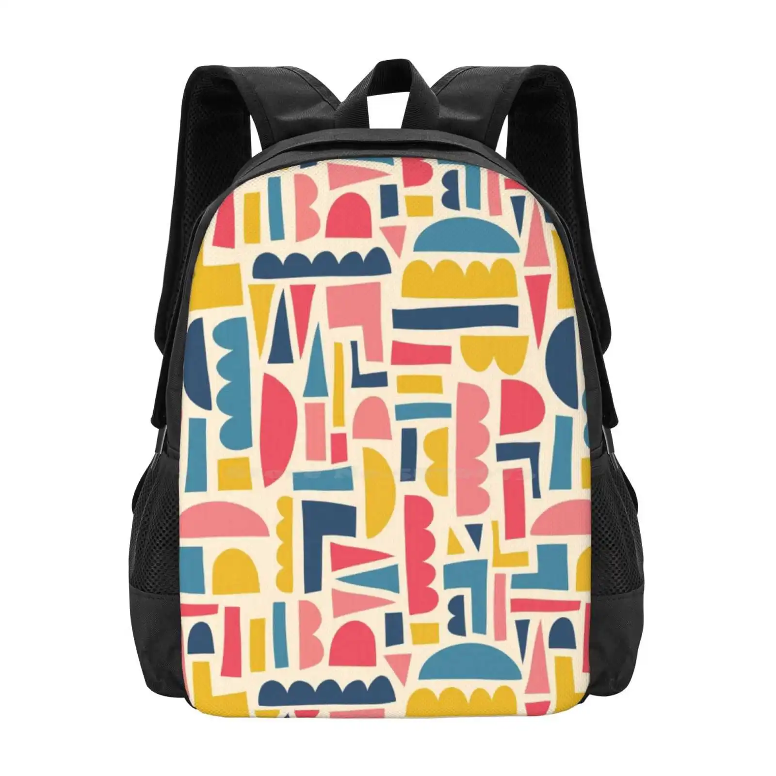 Kids Shapes Collage Blue Pink Yellow Hot Sale Schoolbag Backpack Fashion Bags Collage Abstract Shapes Puzzle Cute Children Kids