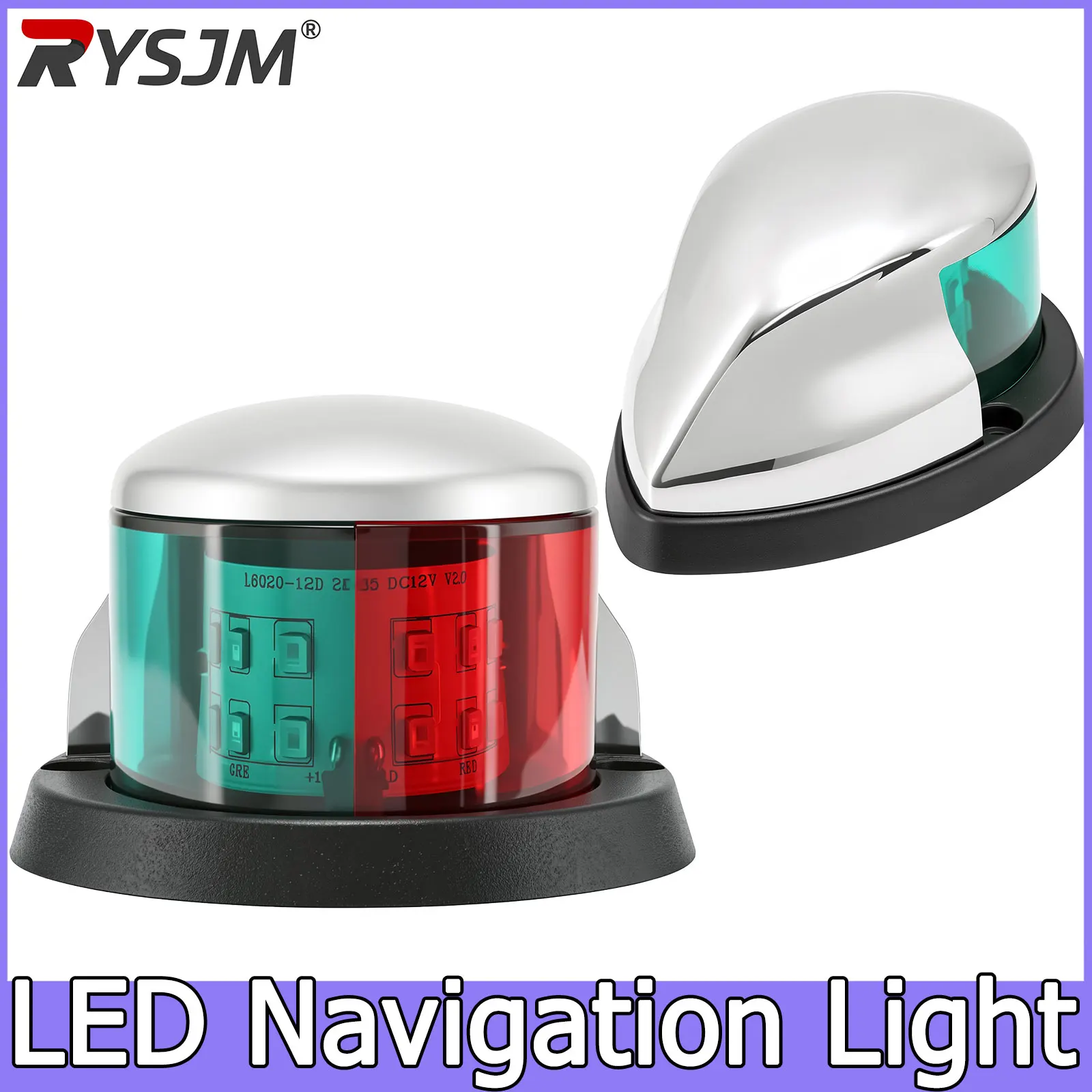 2Pcs Marine LED Navigation Lights, Red and Green, Sailing Lamp, Warning Signal Light, Stainless Steel, Boat, Yacht, 12V