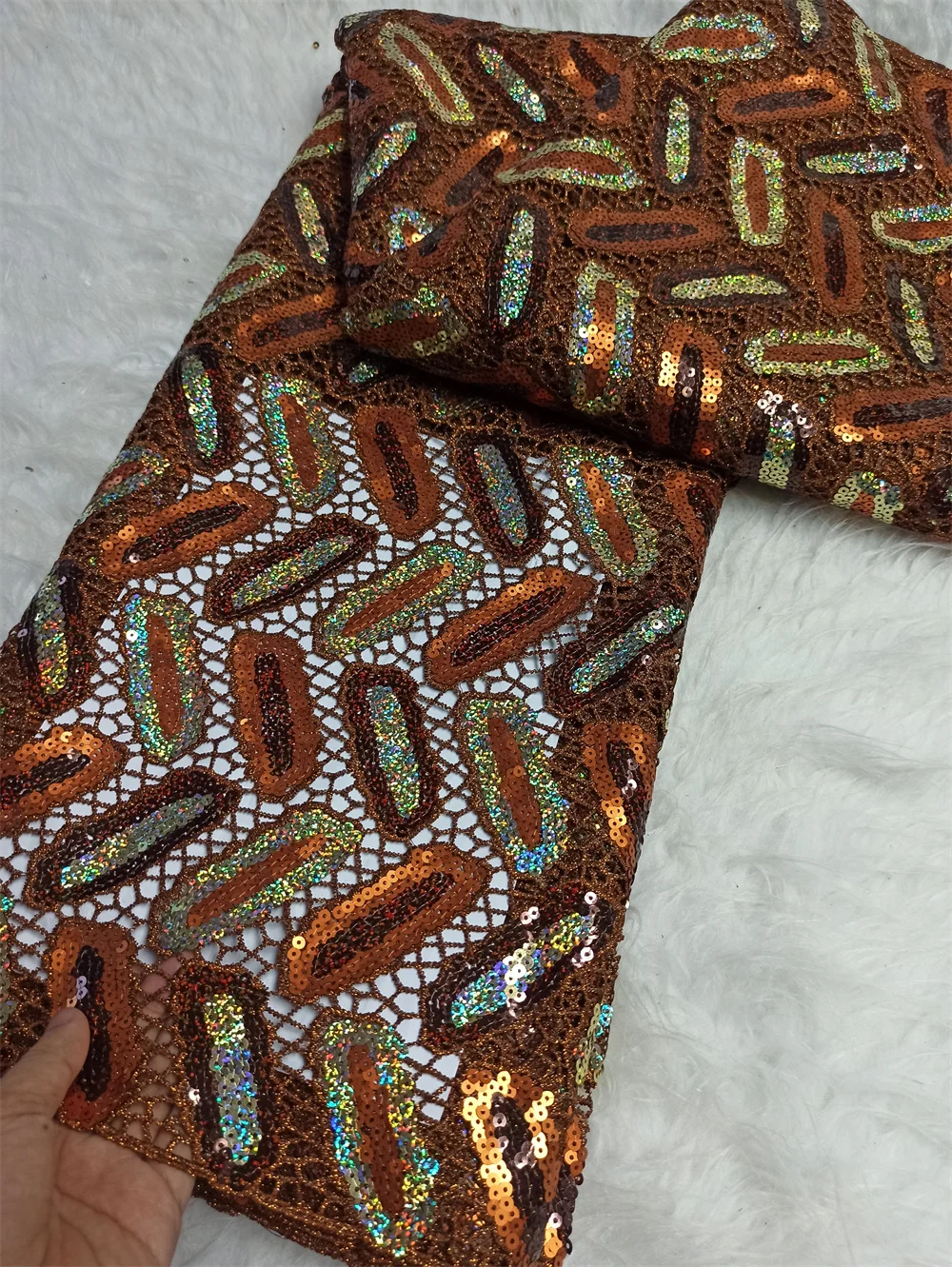 

African Nigerian High-Quality Cotton Wedding Tulle Lace Fabric Sequins Water Soluble 5 Yards for Party Dresses Sewing JH0089